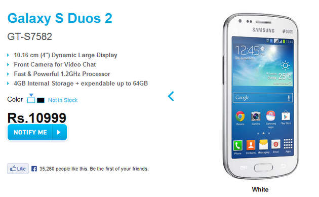 Pre-order Galaxy S Duos 2 from today in India